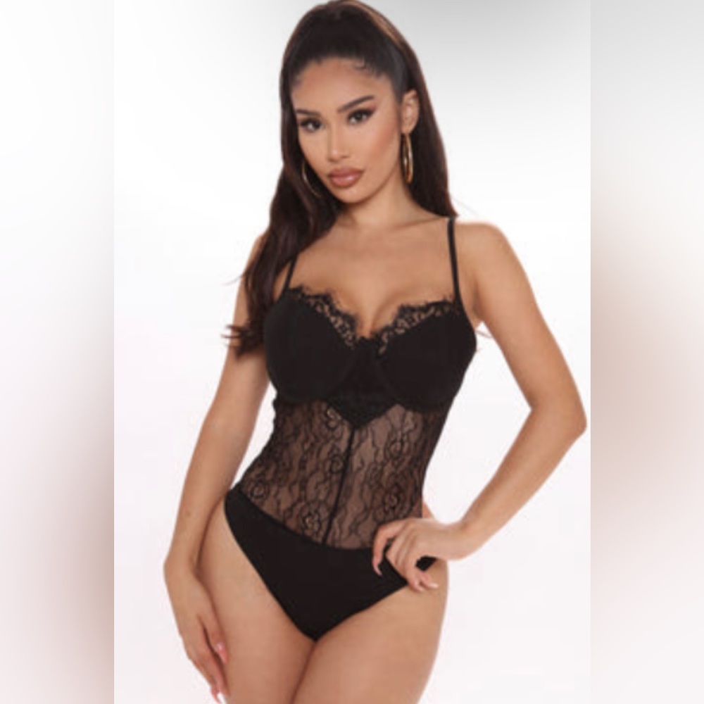 Fashion Nova Sexy Black Lace Lingerie Bodysuit Teddy